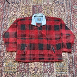 VTG‎ 90s Chaps Ralph Lauren Buffalo Plaid denim collar deep Fleece L oversized